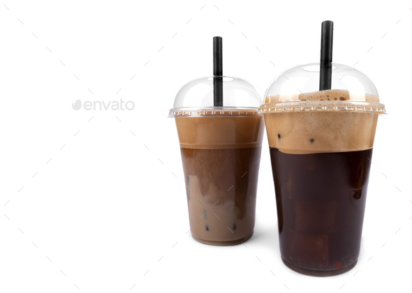 Iced Coffee Latte In Takeaway Cup Isolated On White Background