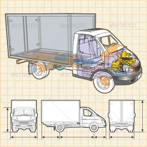 Cargo Truck Infographics Cutaway - Man-made Objects Objects