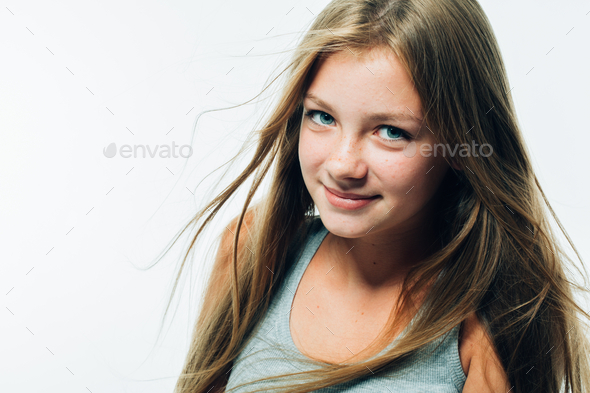 Luxury beauty teenager Beautiful Teenager Girl Model Freckles Long Hair Portrait Stock Photo By Kiraliffe