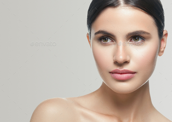Beauty skin woman face healthy skin beautiful model close up face natural makeup brunette