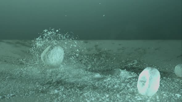 Doughnuts falling and bouncing in ultra slow mo 1500fps - reflective surface - DOUGHNUTS PHANTOM 009 alt