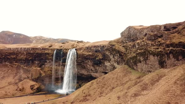 Aero View of the Seljalandsfoss Waterfall in Autumn