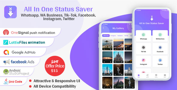 All In One Status Saver - Whatsapp, Whatsapp Business, Facebook, Instagram, TikTok, Twitter