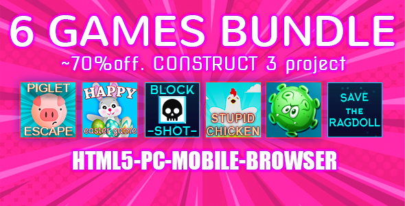 6in1 Super SALE! ~70%off. Construct 3. PC, Mobile, HTML5