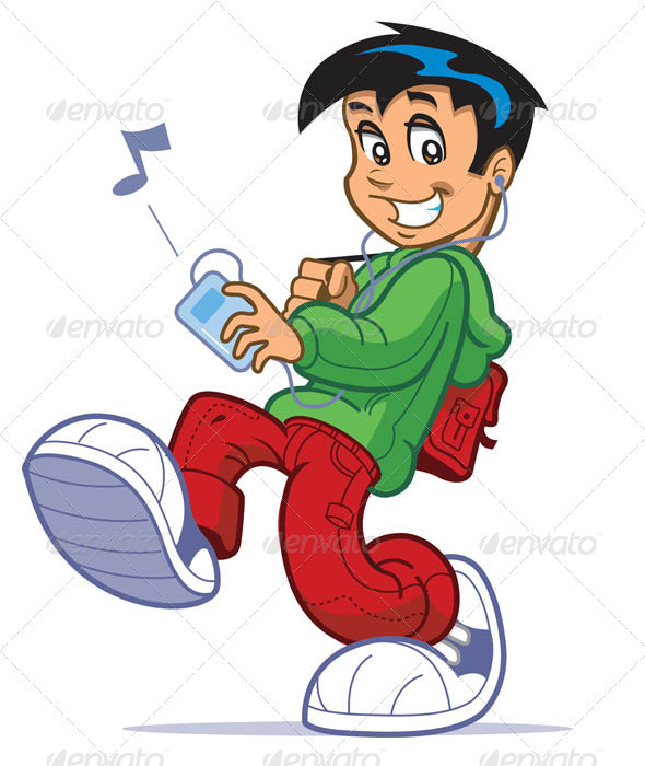 Boy Listening To Music - Characters Vectors