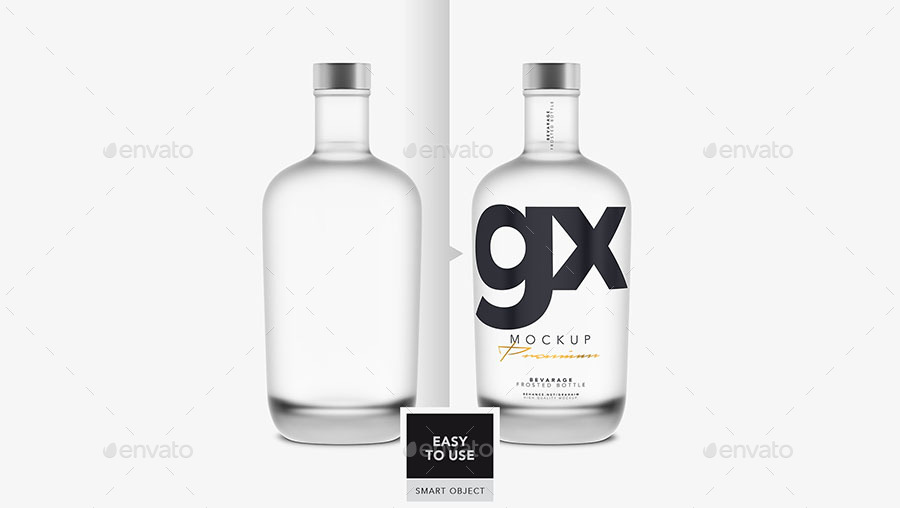 Download Beverage Glass Frosted Bottle Mockup Front View By Graxaim