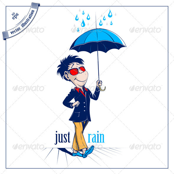 Cartoon Man With Open Umbrella