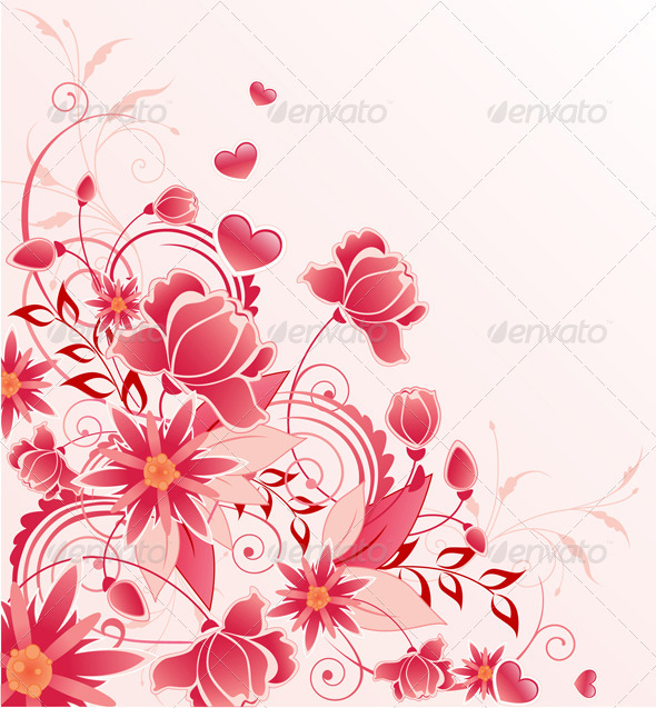 Red Floral Background with Ornament - Flowers & Plants Nature