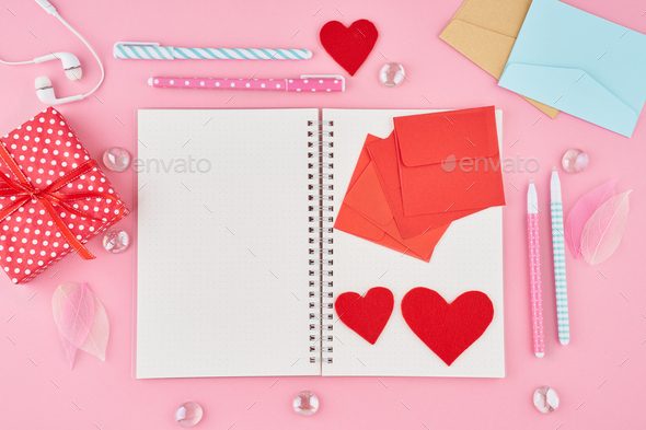 The concept of writing note, letters for Valentine's Day. Notepad page
