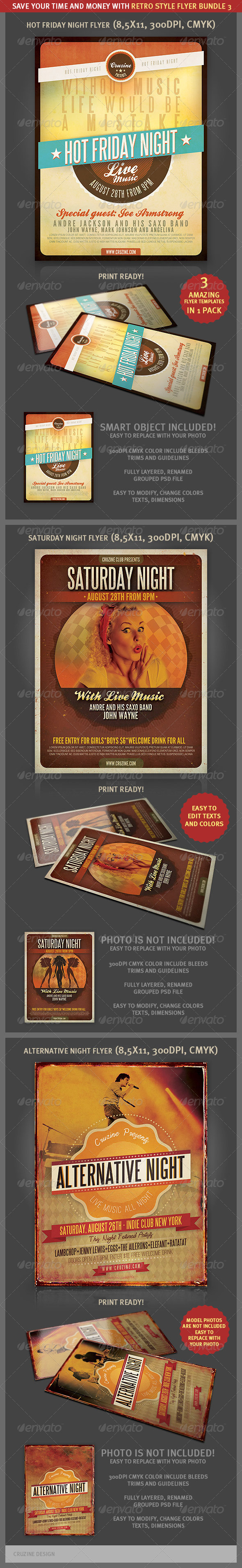 Retro Style Flyer Bundle 3 - Events Flyers