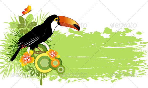 Summer Banner with Tropical Bird - Animals Characters