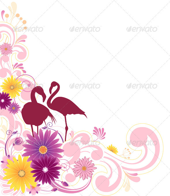 Floral Background with Flamingo - Backgrounds Decorative