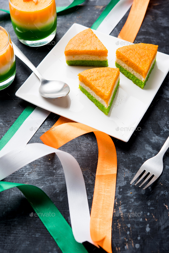 Image of Tiranga Cake or Tricolour pastry for independence day / republic  day celebration-XF584418-Picxy