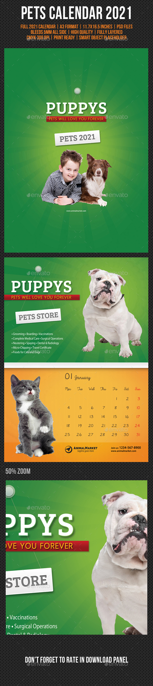 Pet Shop Wall Calendar 2021 Print Templates GraphicRiver