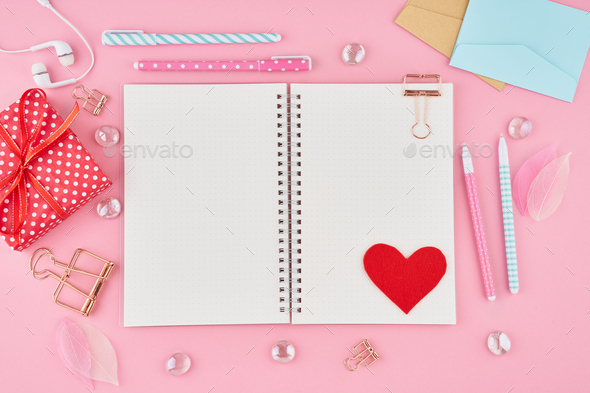 The concept of writing note, letters for Valentine\'s Day. Notepad page in bullet journal