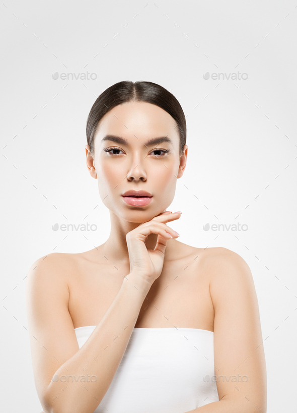 Asian beauty woman eyes clean skin face portrait. Young female model asia natural make up