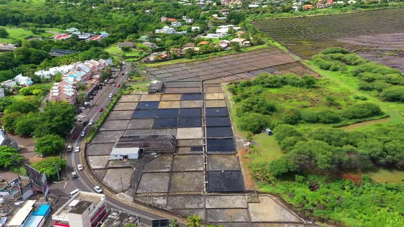Salt flats at village of Tamarin on Mount du Tamarin, Mauritius alt