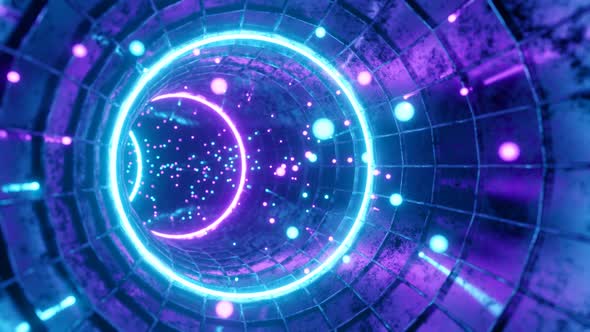 Seamless Loop Background Of Flying Into Swirl Circle Tunnel with Particles