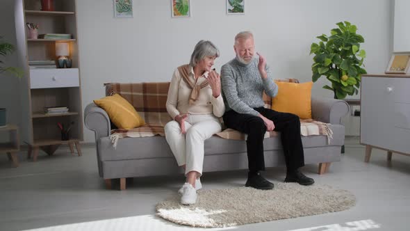 Crisis in Relationships Aged Spouses Sitting Separately on Couch Elderly Married Couple Quarrel at alt