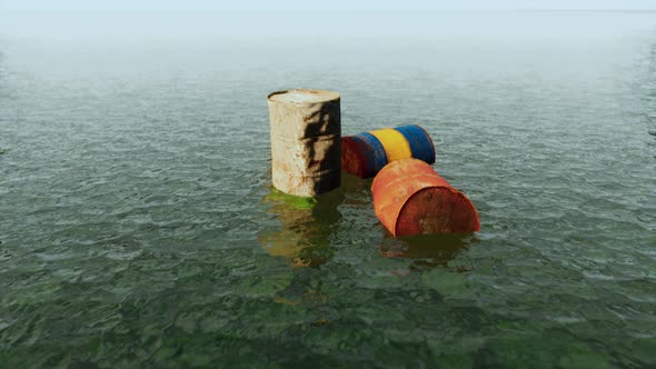 Industrial Barrels Thrown Into the Lake for Garbage and Make a Pollution alt