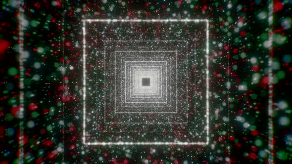 A Black Background with Bright Squares Leading Inside Along the Corridor alt