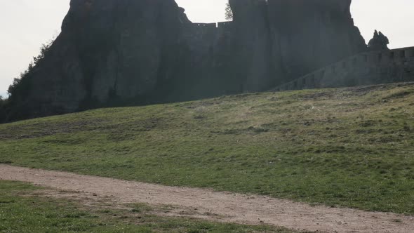 Natural sandstone and conglomerate formations 4K 2160p 30fps UltraHD tilting footage - Valley with g alt