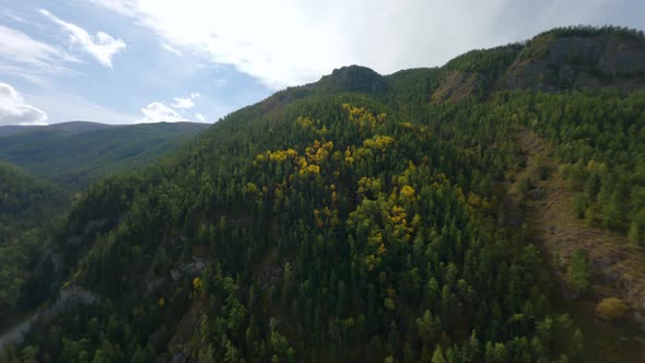 Aerial View Above Raising Up Natural Mountain Summit Amazing River Valley Panorama alt