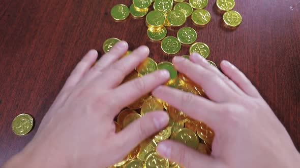 Background with Gold Coins Gold Bitcoins alt