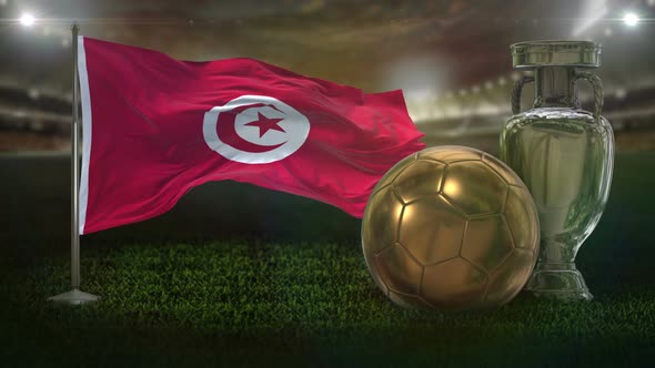 Tunisia Flag With Football And Cup Background Loop alt