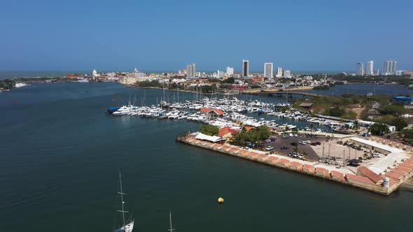 Aerial View of the Old City in Cartagena From the Marina Bay alt
