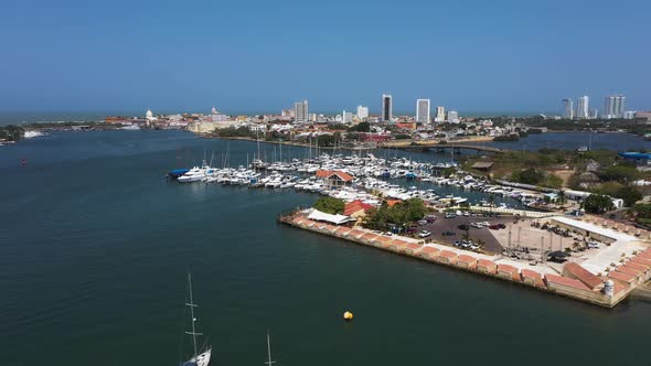 Aerial View of the Old City in Cartagena From the Marina Bay