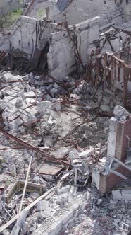 Vertical Video of a Makariv Ukraine a Building Destroyed By the War alt