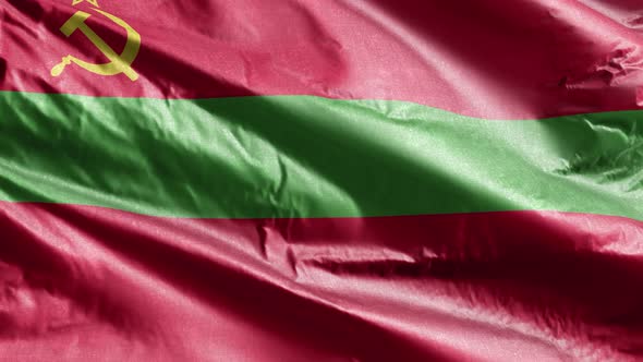Transnistria textile flag waving on the wind. Slow motion. 20 seconds loop.  alt