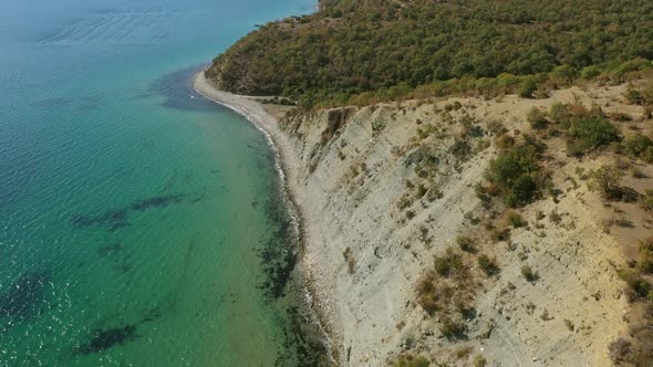 Aerial view to the beautiful rocky beach alt