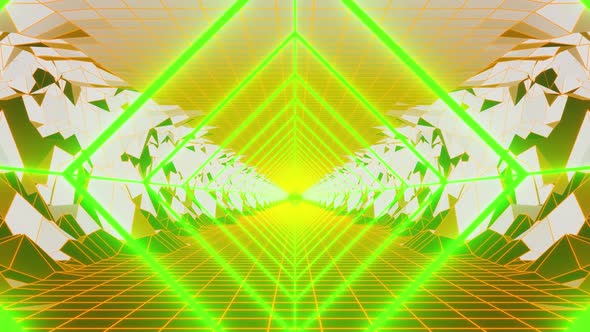 Neon Green Toxic Rhombus Vj Loop Background Tunnel With Mountains 4K alt