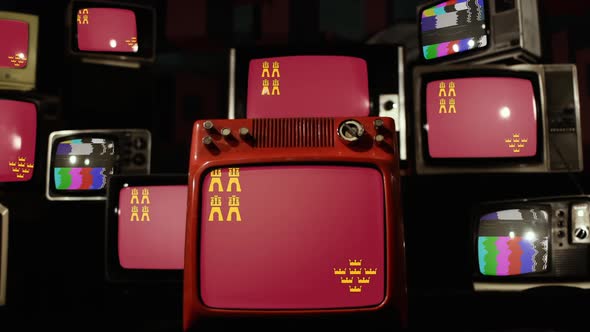 Flag of Region of Murcia, Autonomous Community of Spain, and Retro TVs. alt