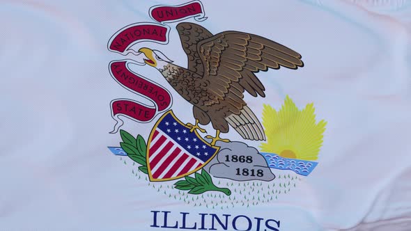 Flag of Illinois State Region of the United States Waving at Wind alt