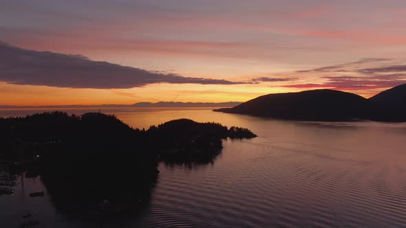 Horseshoe Bay, West Vancouver, British Columbia, Canada. Aerial panoramic view of Ferry Terminal and alt