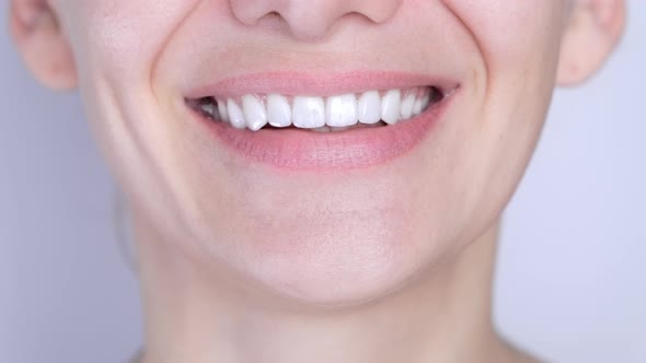 Mouth Girl with Perfect White Teeth Singing Song or Talking Close Up alt