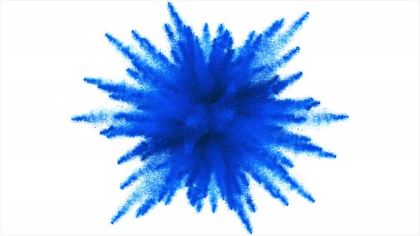 Colorful Blue Powder Particles Fly After Being Exploded on white background