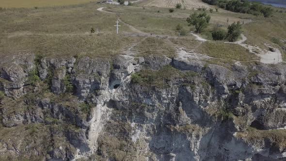 Scenic View Rock Monastery Bakota on Dniester River, Ukraine alt