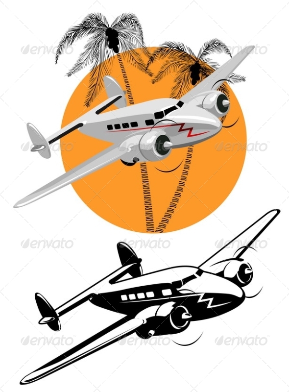 Cartoon Retro Airplane - Travel Conceptual