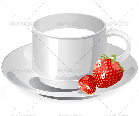 Cup of Milk and Strawberry - Food Objects