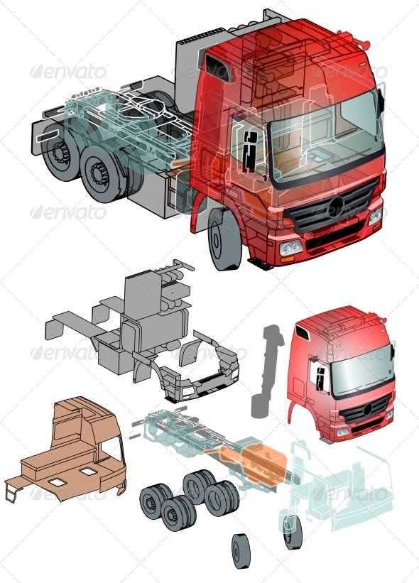 Semi-truck Infographics Cutaway - Man-made Objects Objects