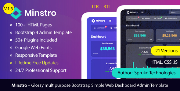 Minstro - Bootstrap Multipurpose Glossy Admin Dashboard Template