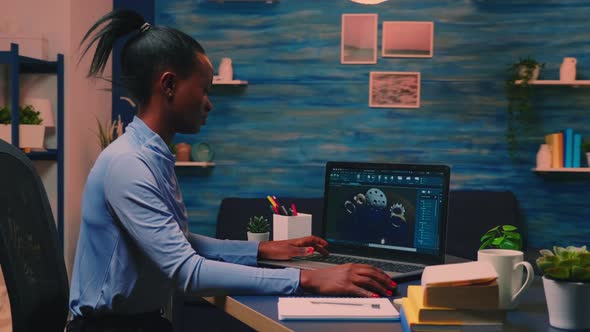 African Remote Woman Architect Working on Modern Cad Program alt