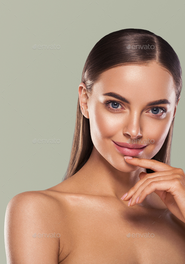 Female face portrait beauty woman natural tan skin