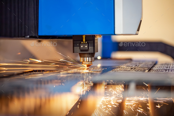CNC Laser cutting of metal, modern industrial technology. - Stock Photo - Images