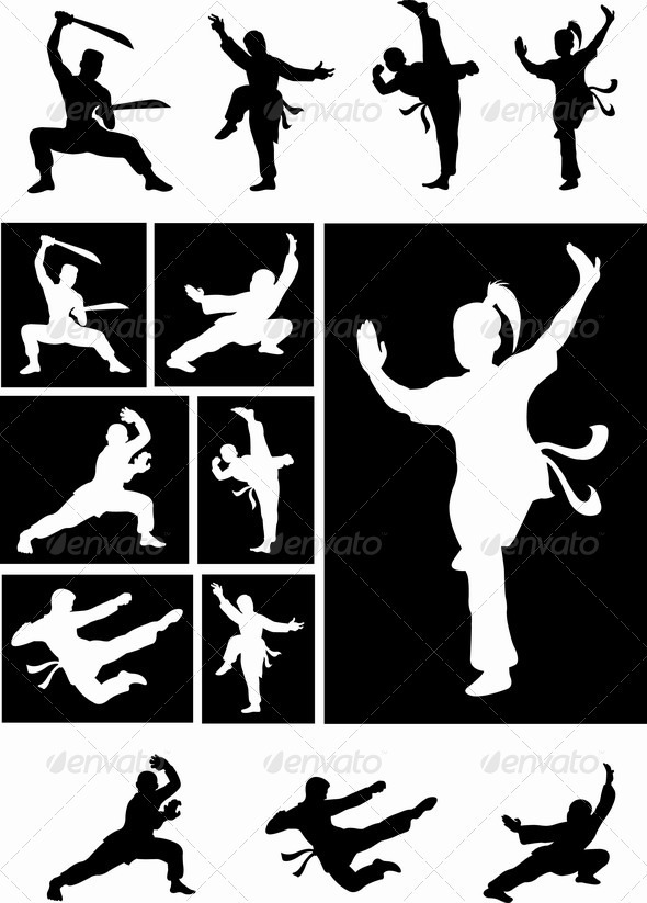 Kung Fu silhouette vectors