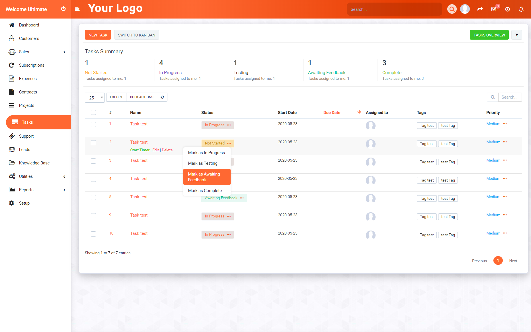 Ultimate Orange Theme for Perfex CRM